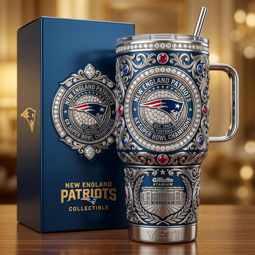 New England Patriots 40oz Tumbler with Lid and Straw