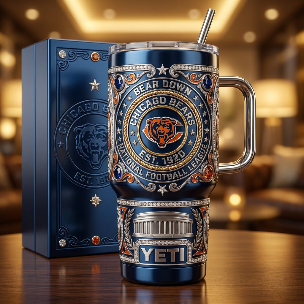 Chicago Bears 40oz Tumbler with Lid and Straw