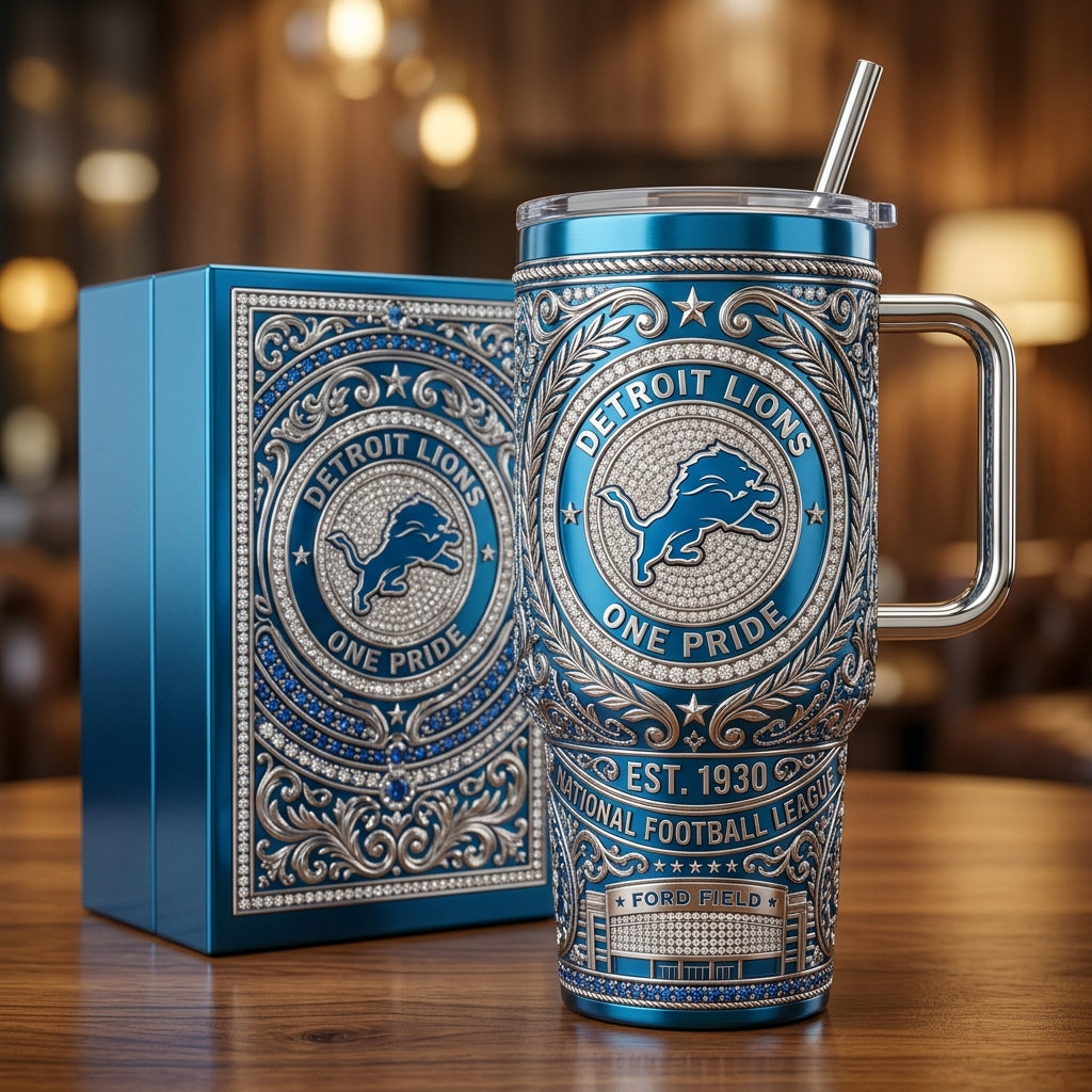 Detroit Lions 40oz Tumbler with Lid and Straw