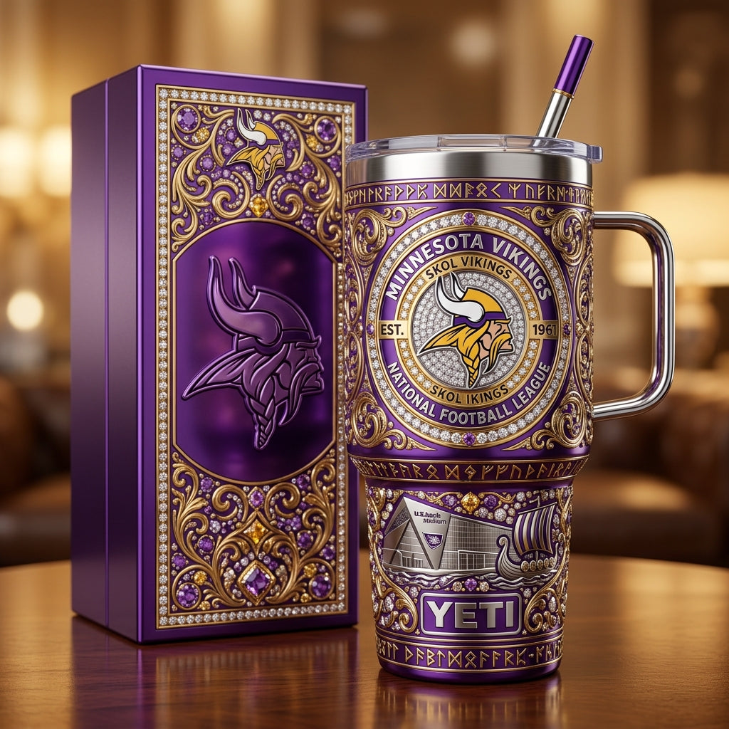 Minnesota Vikings 40oz Tumbler with Lid and Straw
