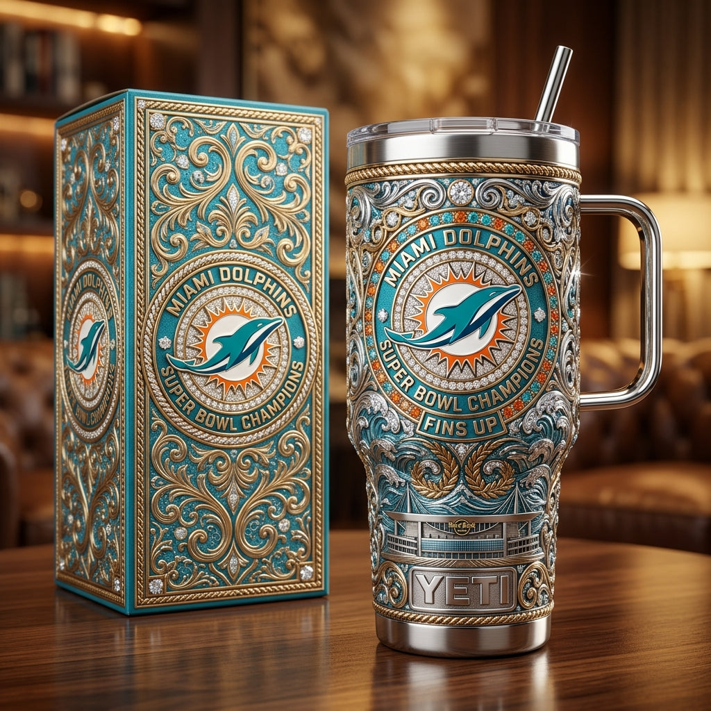 Miami Dolphins 40oz Tumbler with Lid and Straw