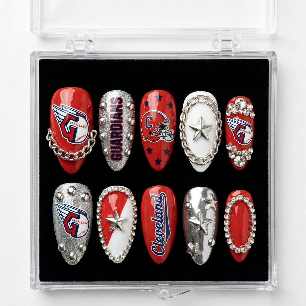 Cleveland Guardians Handmade Press On Nails | Reusable 3D Nail Set