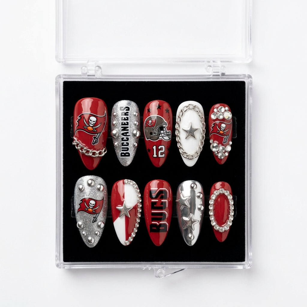 Tampa Bay Buccaneers Handmade Press On Nails | Reusable 3D Nail Set